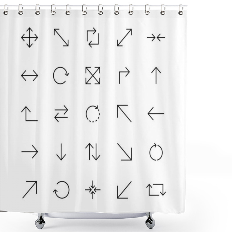 Personality  Thin Arrow Navigation Line Icon Set. Vector Outline Mix Stroke Web Symbols. Simple Linear Arrow Random Pointer Marker Signs For Digital Apps Shower Curtains