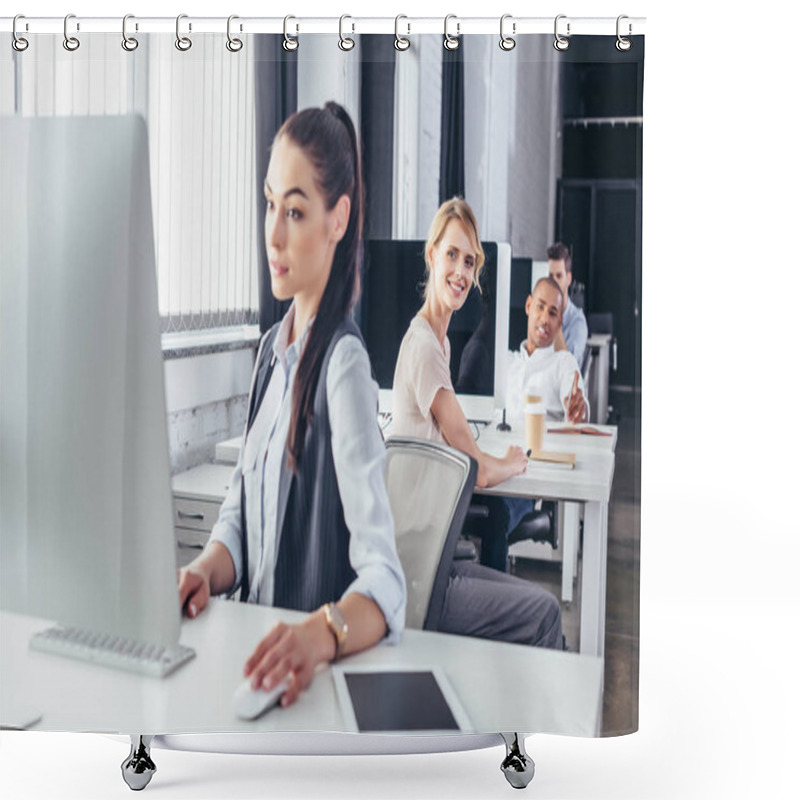 Personality  Young Business People In Office   Shower Curtains