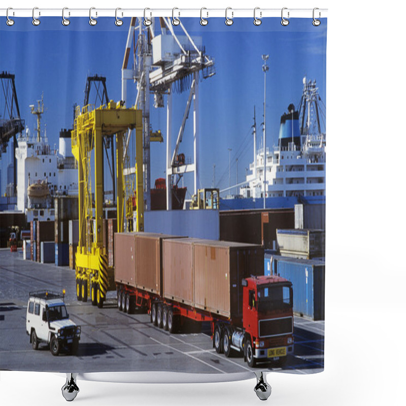 Personality  Machines In Cargo Container Port Shower Curtains