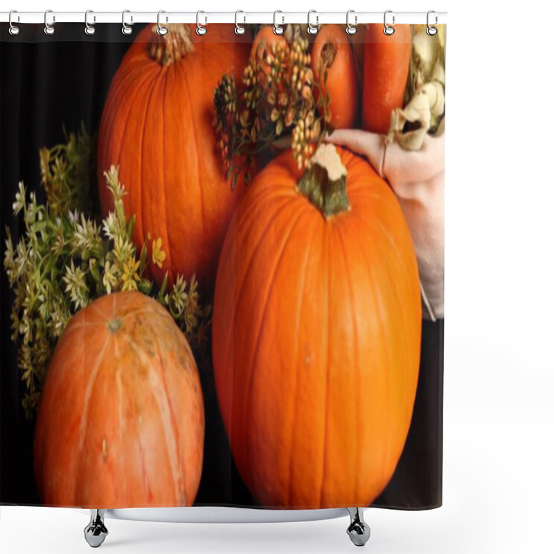 Personality  Pumpkins With Carrots Evoke Cozy Autumn Harvest Vibe. Warm Festive Rustic Feel Enhances Seasonal Charm, Creating Ideal Atmosphere For Autumn Gatherings, Harvest Decor, Indoor Setup. Shower Curtains