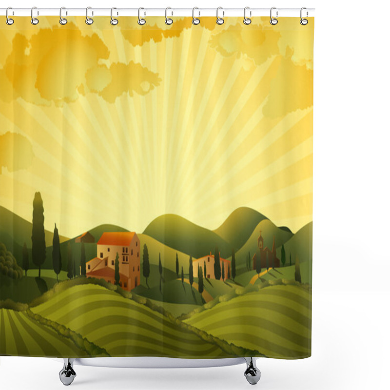 Personality  Rural Landscape With Fields And Hills Shower Curtains