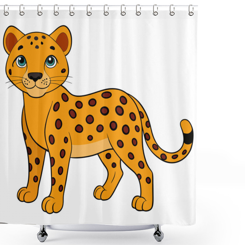 Personality  Leopard Vector Illustration, Cartoon Clipart Character, Animal In Flat Style. Shower Curtains