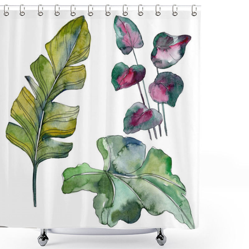 Personality  Green Leaf Plant Botanical Garden Floral Foliage. Exotic Tropical Hawaiian Summer. Watercolor Background Illustration Set. Watercolour Drawing Fashion Aquarelle. Isolated Leaf Illustration Element. Shower Curtains