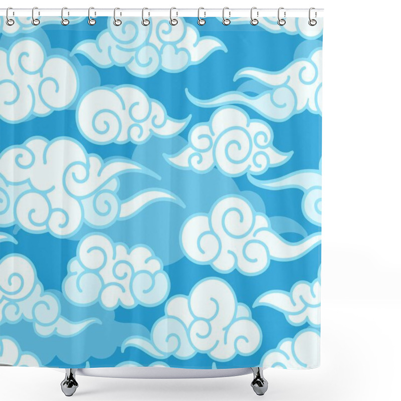 Personality  Blue Swirl Asian Cloud Seamless Pattern Shower Curtains