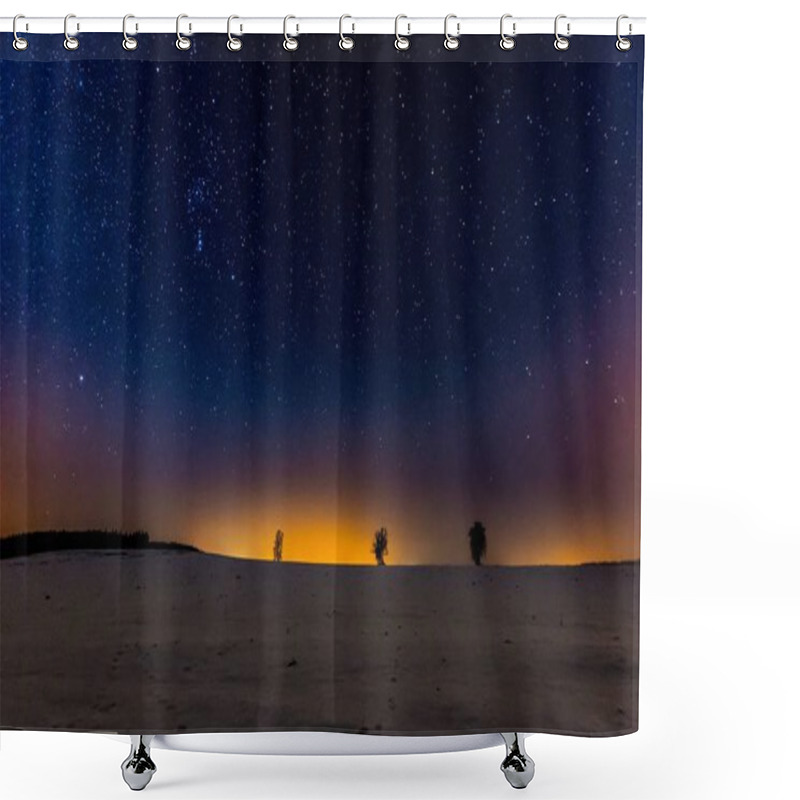 Personality  Night Sky Over Winter Snowy Fields Shower Curtains