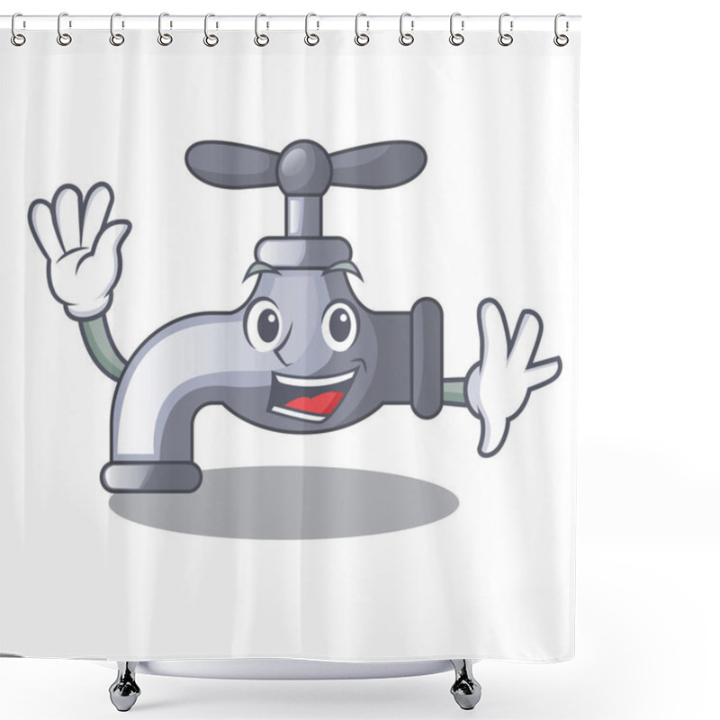 Personality  Waving Water Tap Installed In Cartoon Bathroom Vector Illustration Shower Curtains