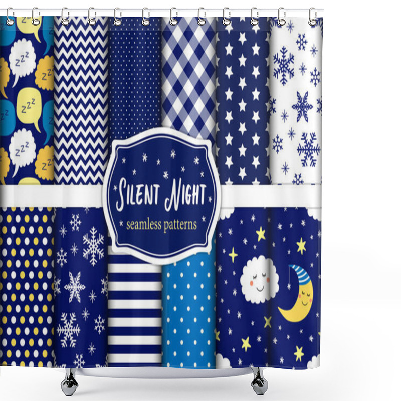 Personality  Cute Set Of Silent Night Seamless Patterns Shower Curtains