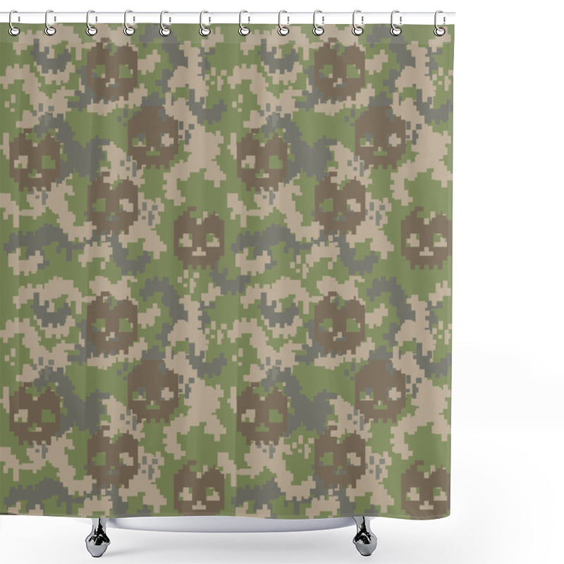 Personality  Skull Camouflage Texture Pixel Shower Curtains