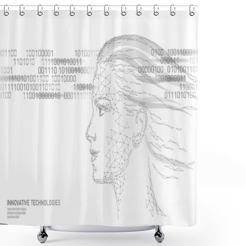 Personality  Low Poly Female Human Face Biometric Identification. Recognition System Concept. Personal Data Secure Access Scanning Innovation Technology. 3D Polygonal Rendering Vector Illustration Shower Curtains