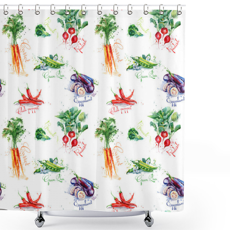 Personality  Seamless Pattern With Carrot, Chili Pepper, Broccoli, Radish, Eggplant, Peas. Shower Curtains