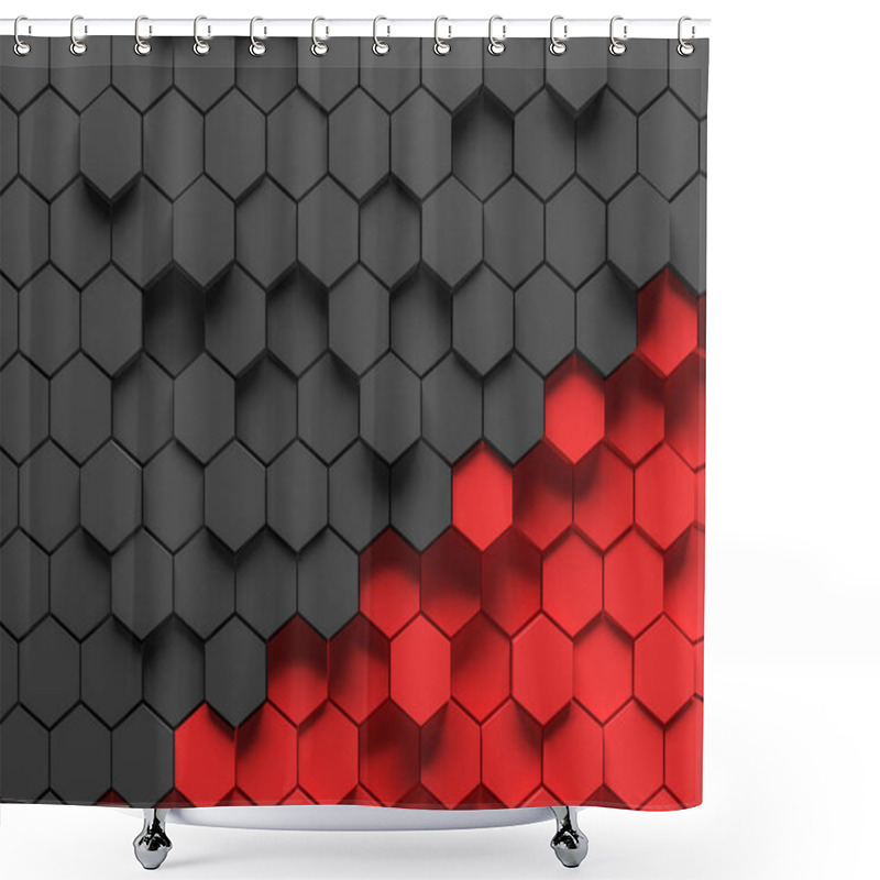 Personality  Abstract Background Made Of Black And Red Hexagons Of Different Height. Concept Of Creativity And Art. 3d Rendering Shower Curtains