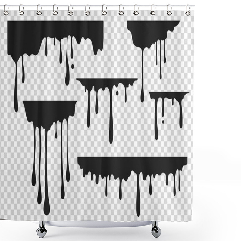 Personality  Black Dripping Stain. Liquid Paint Drop, Oil Ink Splatter Melted Chocolate Caramel Splash Black Graffiti Stain. Vector Dripping Paint Shower Curtains