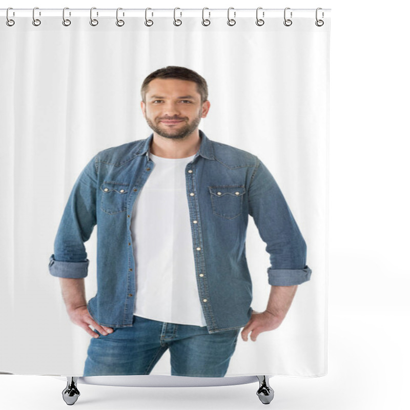 Personality  Smiling Man Akimbo Shower Curtains