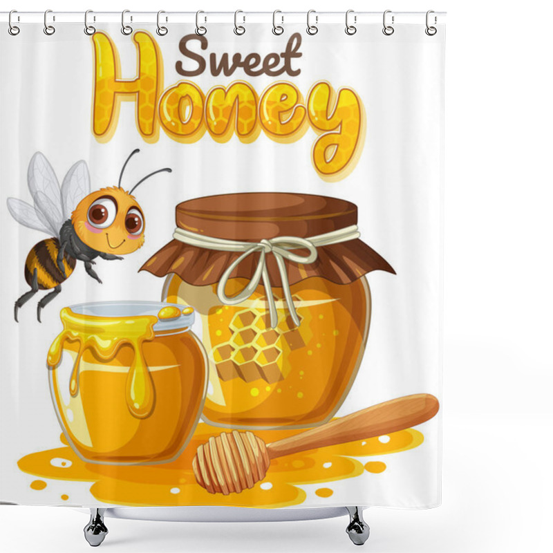 Personality  A Cheerful Bee With Honey Jars And Dipper Shower Curtains