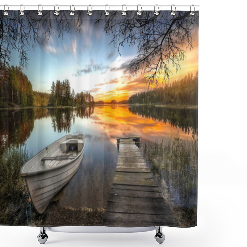 Personality  Beautiful And Tranquil Lake Edge Landscape Shower Curtains