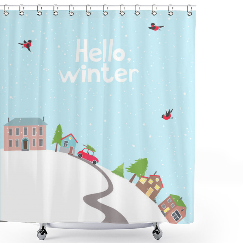 Personality  Village On The Hill In Winter Time. Shower Curtains