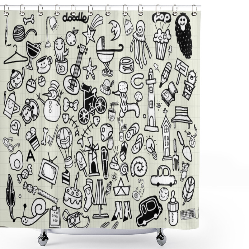 Personality   Big Vector Doodle Icons Universal Set Shower Curtains