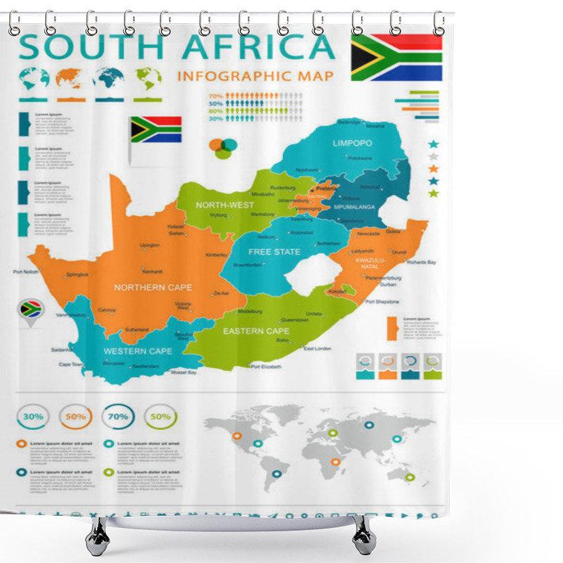 Personality  South Africa - Map And Flag - Illustration Shower Curtains