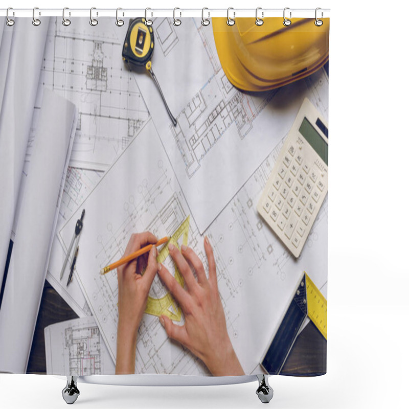 Personality  Architect Working On Blueprints Shower Curtains