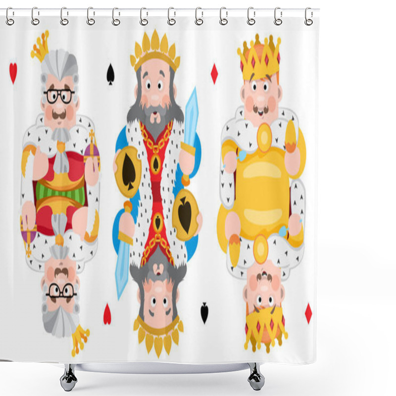 Personality  Kings Of Three Suits: Hearts, Spades And Diamonds Playing Cards With Cartoon Cute Characters Isolated On White Background Shower Curtains