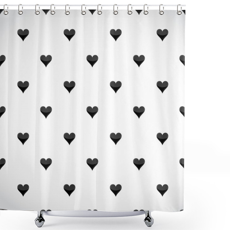 Personality  Black Hearts Patter Over A White Background Shower Curtains