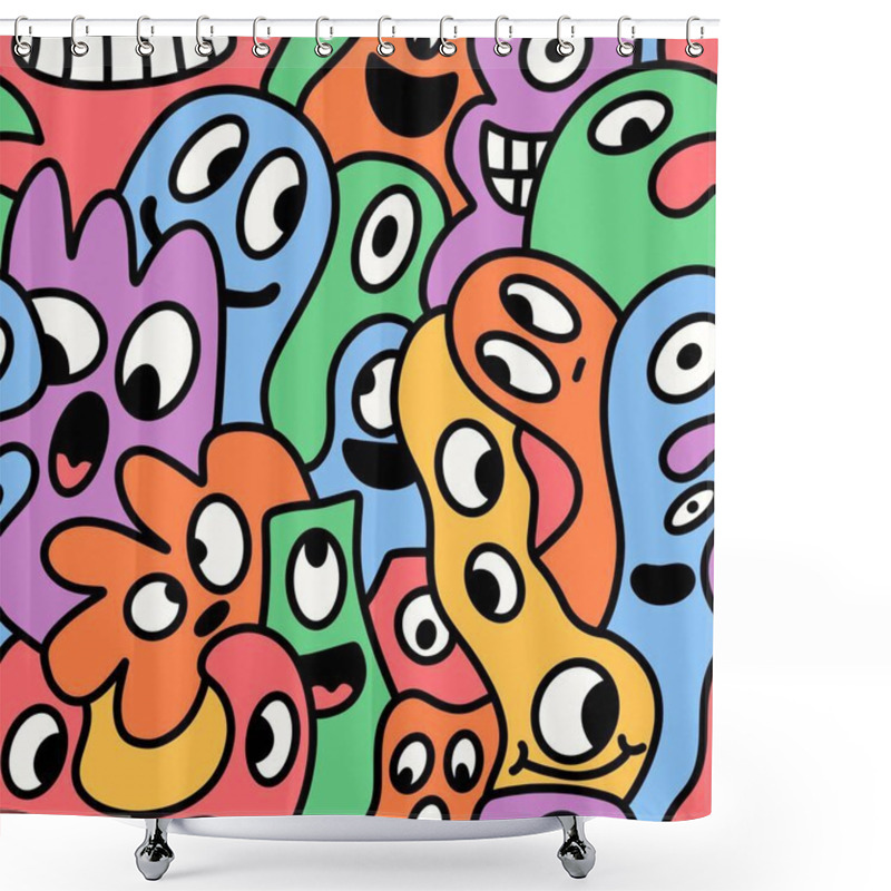 Personality  Cartoon Retro Monsters Seamless Halloween Pattern For Wrapping Paper And Fabrics And Linens And Kids Accessories And Fashion Textiles And Festive Packaging. High Quality Illustration Shower Curtains