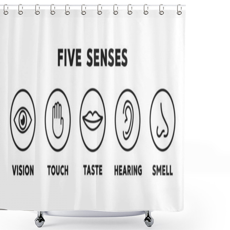 Personality  Five Senses Vector Icons Set. Vision, Hearing, Touch, Taste, Smell Shower Curtains