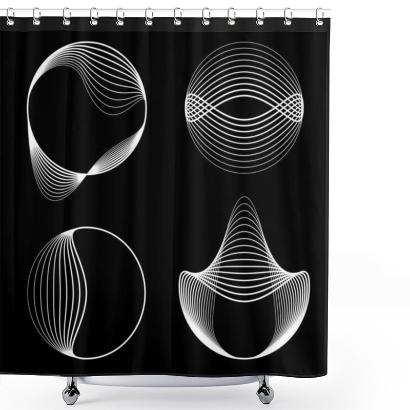 Personality  Set Of White Deformed Lines In Circle Forms Shower Curtains