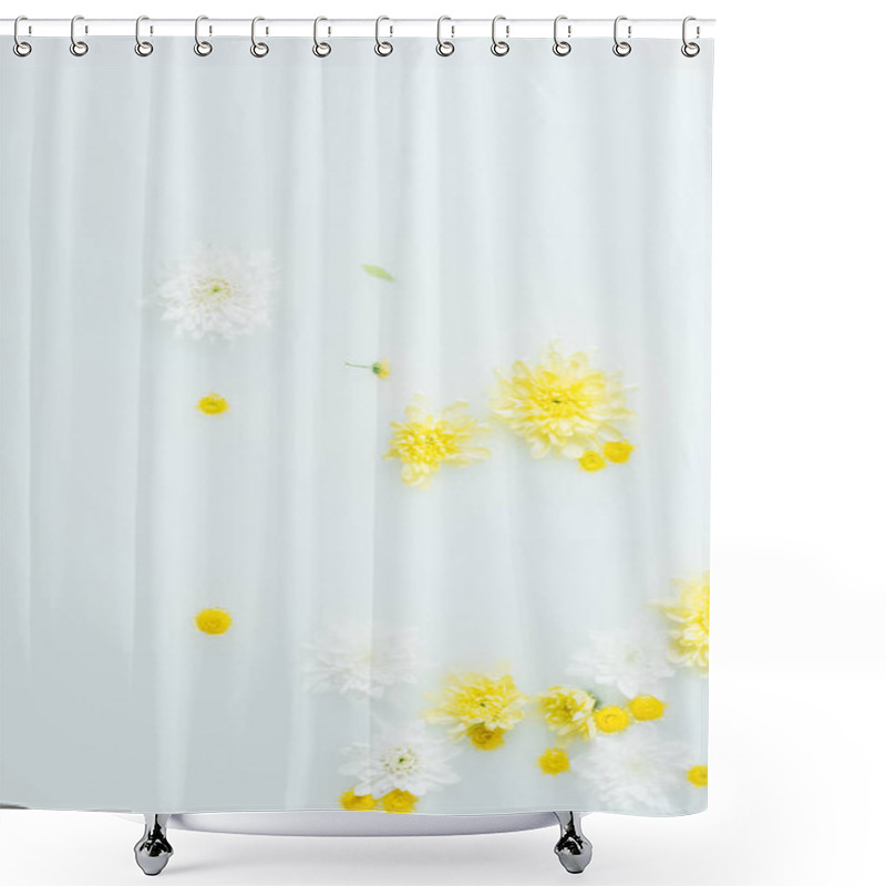 Personality  Top View Of Yellow And White Chrysanthemum Flowers In Milk Backdrop Shower Curtains