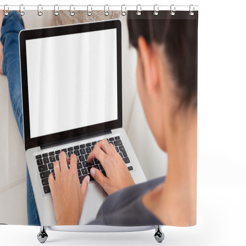 Personality  Woman With Laptop Shower Curtains