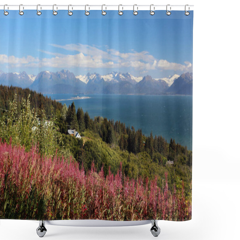 Personality  View Of Cook Inlet, A Bay In The Gulf Of Alaska - In The Background The Small Town Of Homer Shower Curtains