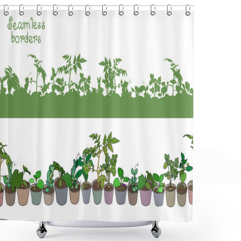 Personality  Border With Seedlings And Potted Plants Shower Curtains