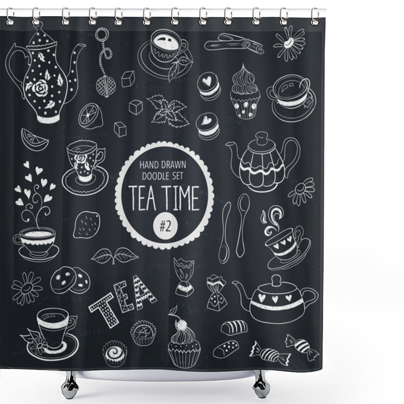 Personality  Tea Time Doodle Set Shower Curtains