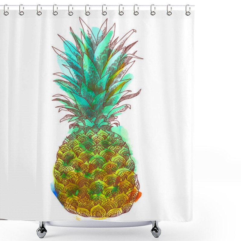 Personality  Hand Drawn Illustration Of Pineapple Fruit Shower Curtains