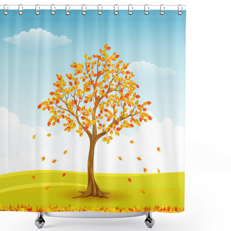 Personality  Autumn Tree With Falling Leaves Shower Curtains