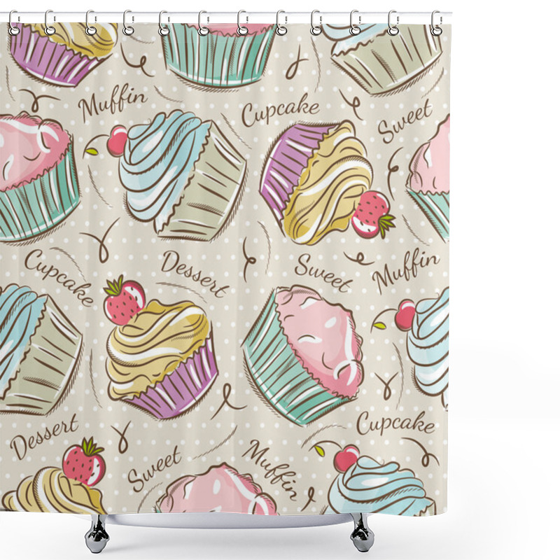 Personality  Pattern With Cupcakes. Shower Curtains