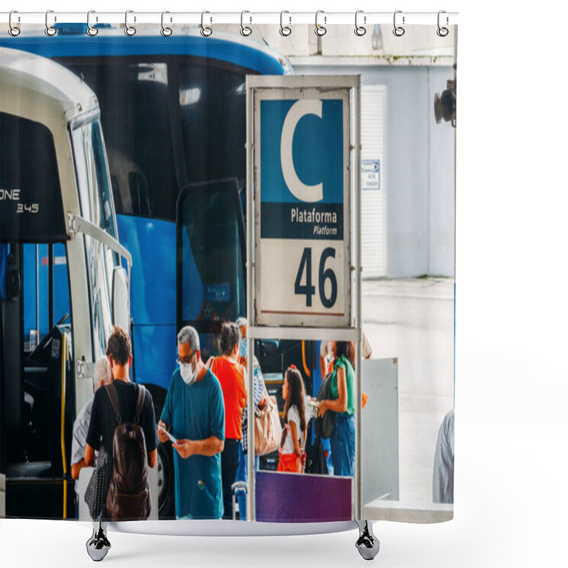 Personality  Rio De Janeiro, Brazil - December 28, 2022: Passengers At Novo Rio Bus Terminal In Rio De Janeiro, Brazil Shower Curtains