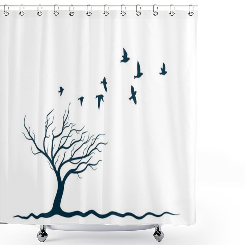 Personality  Autumn Tree With Flying Birds. Shower Curtains