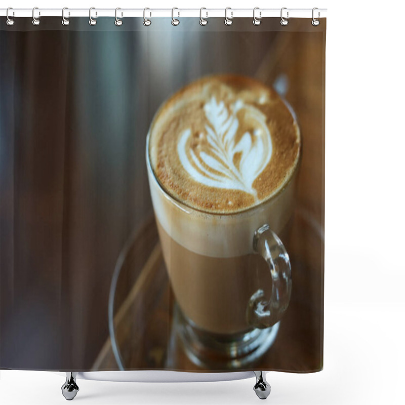 Personality  Hot Latte Coffee Put On Wooden Table In Cafe Restaurant Shower Curtains