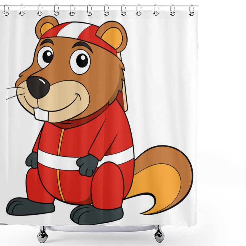 Personality  Beaver Vector Illustration, Cartoon Clipart Character, Animal In Flat Style. Shower Curtains