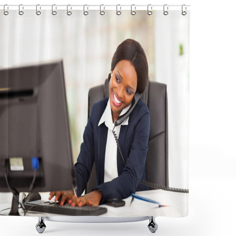 Personality  Beautiful Young African American Businesswoman Working In Office Shower Curtains