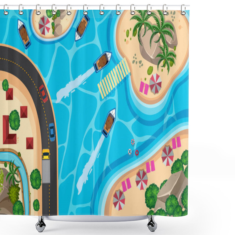 Personality  Set Of Aerial View Scenes Shower Curtains