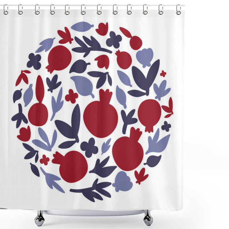 Personality  Isolated Vector Illustration. Round Summer Floral Frame With Stylized Pomegranate Plants. Abstract Circle With Flowers Shower Curtains