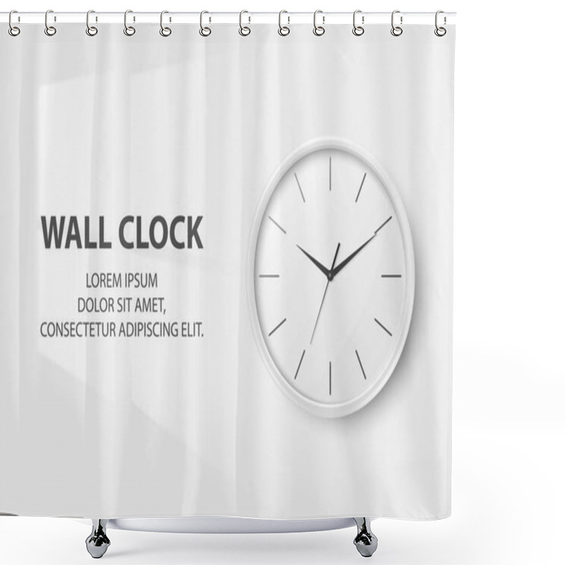 Personality  Vector 3d Realistic Simple Round White Wall Office Clock With White Dial Closeup Isolated On White Background. Design Template, Mock-up For Branding, Advertise. Front View Shower Curtains