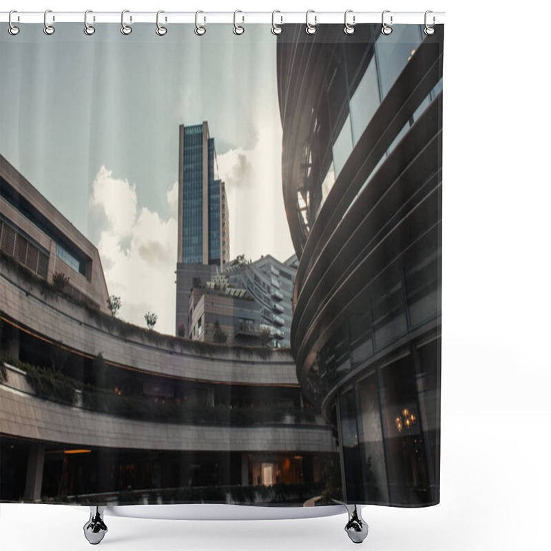 Personality  Complex Of Contemporary Buildings Against Cloudy Sky Shower Curtains