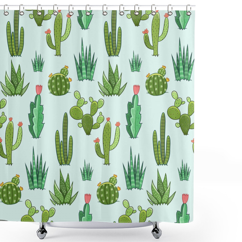 Personality  Succulent And Cactus Seamless Pattern Shower Curtains