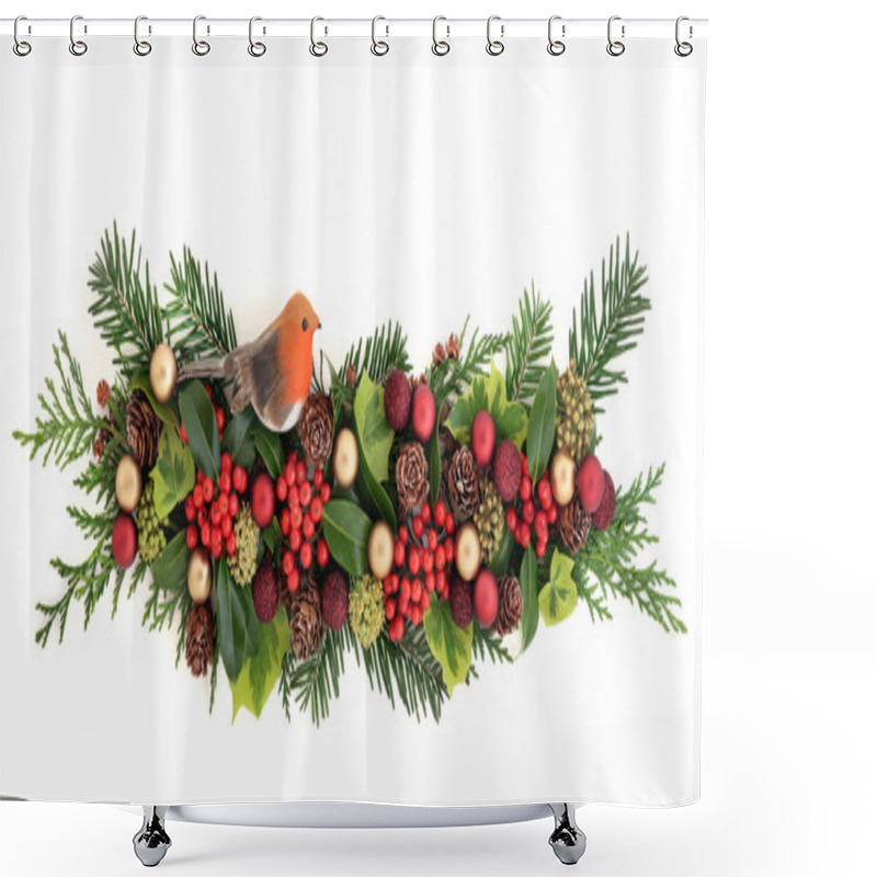 Personality  Christmas Floral Arrangement Shower Curtains