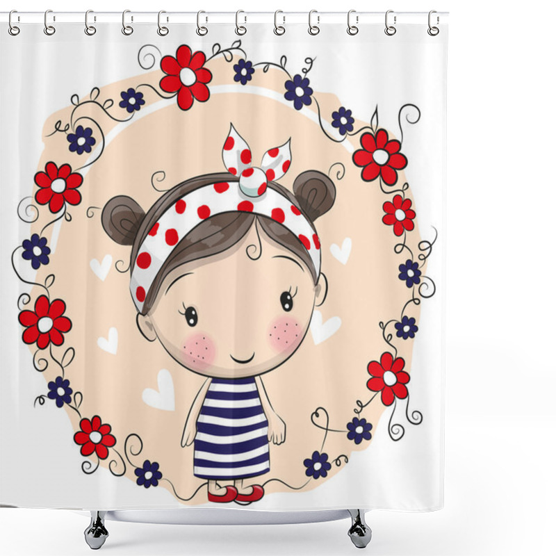 Personality  Cute Cartoon Girl And Flowers Shower Curtains