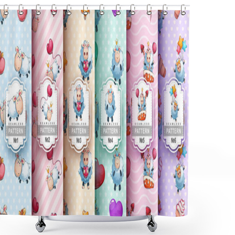 Personality  Set Lamb Seamless Pattern And Illustration Shower Curtains