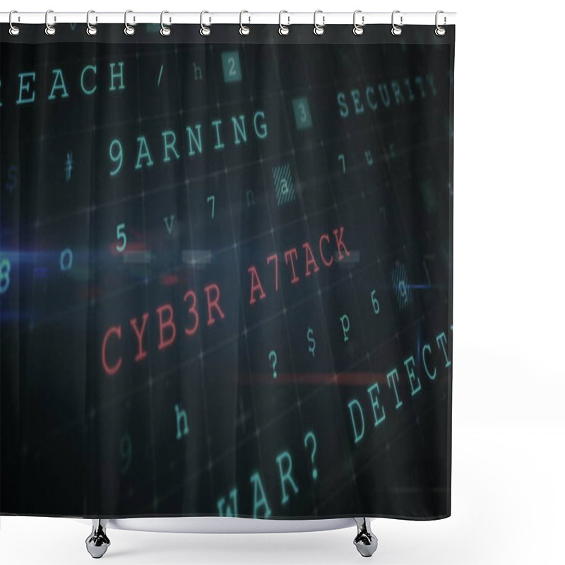 Personality  Digital Text With Phrases Like CYB3R A7TACK And SECURITY Displayed On Screen. Dark Background With Various Letters And Numbers, Suggesting A Cybersecurity Theme Shower Curtains